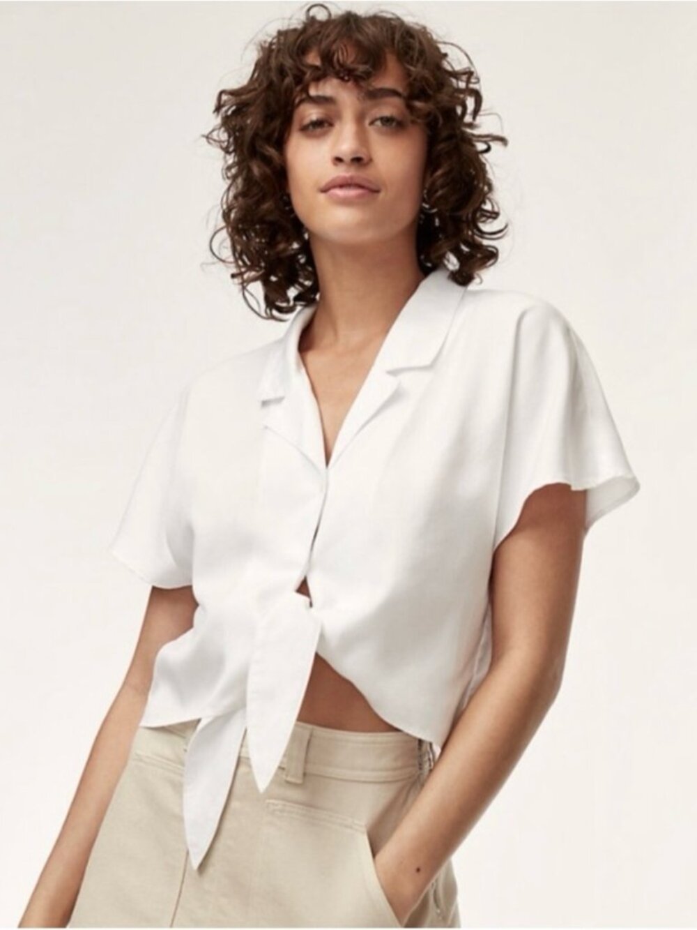 Aritzia Wilfred Free Cropped Tie Front Blouse White Size XS #63074